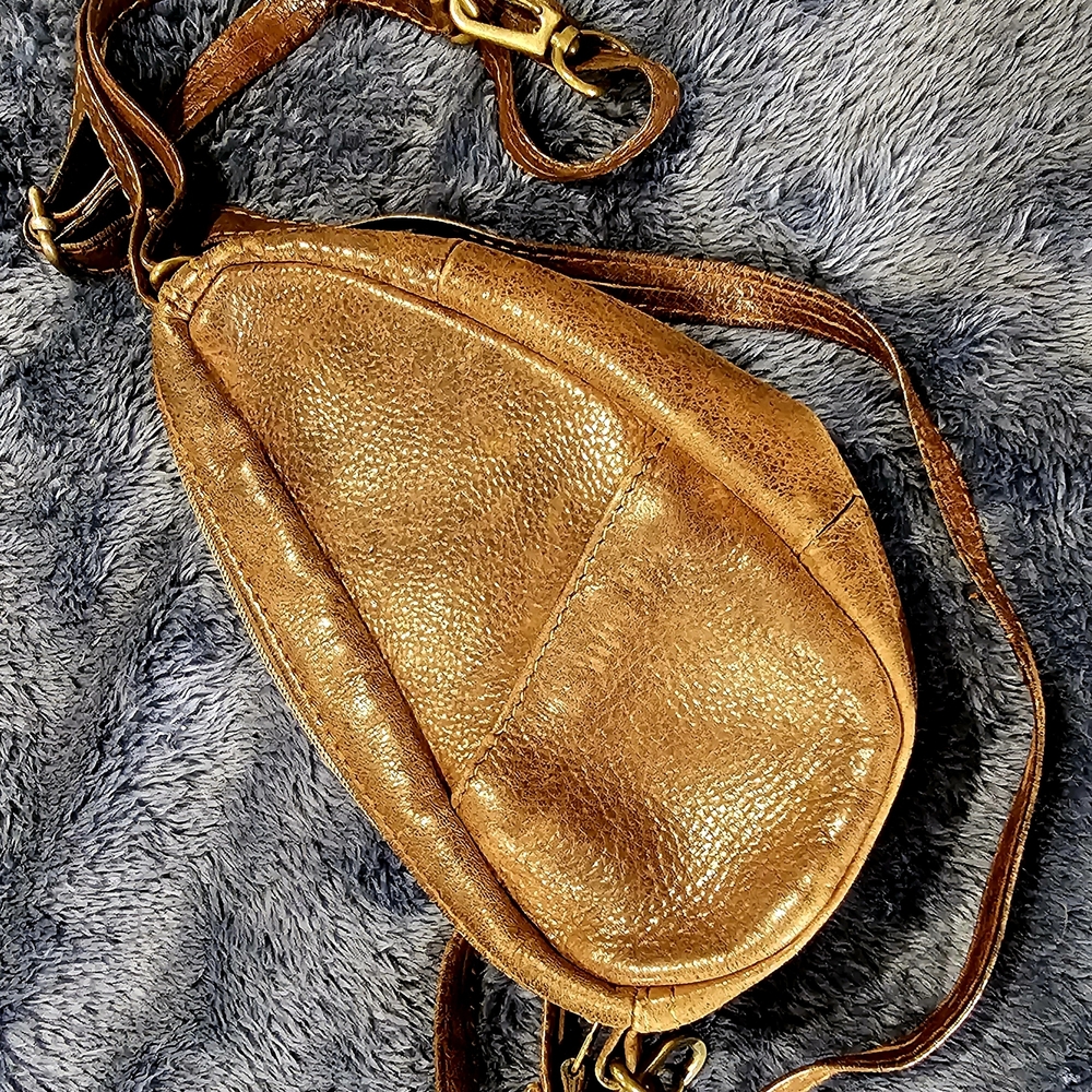 LL Bean Small Leather Cross-Body, full grain brown leather